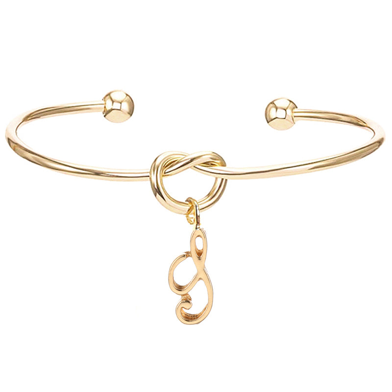 26 English Initial Letter Pendant Knot Bangle Cuff Bracelet