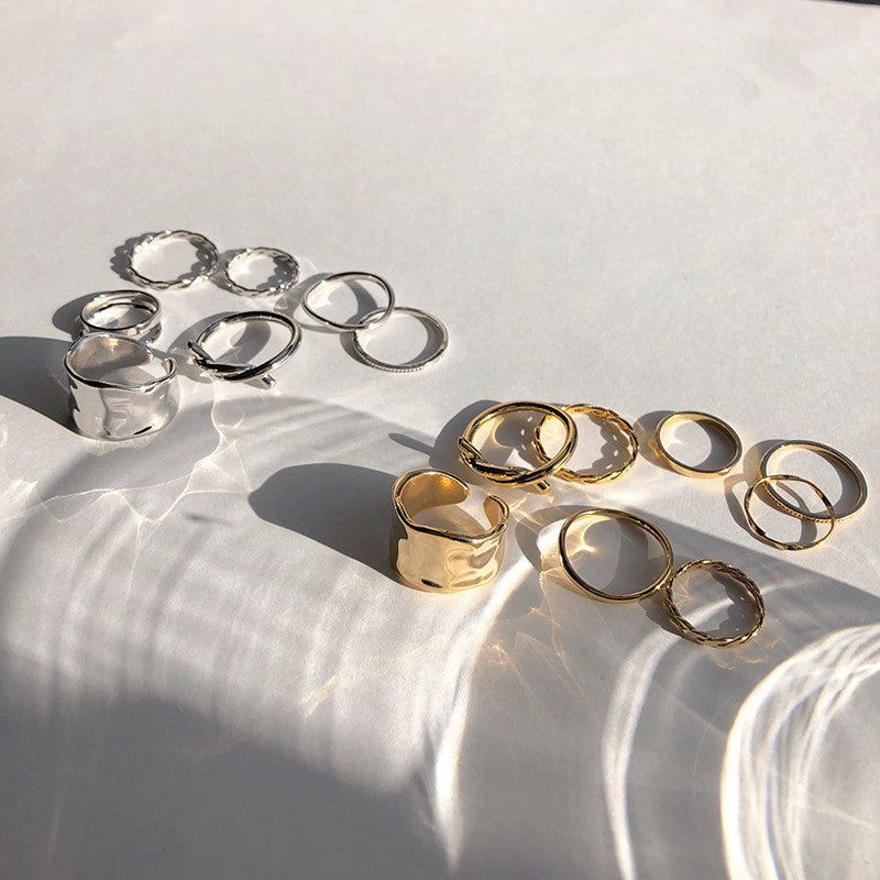 Cold Wind Twisted Ring Set Japanese Style
