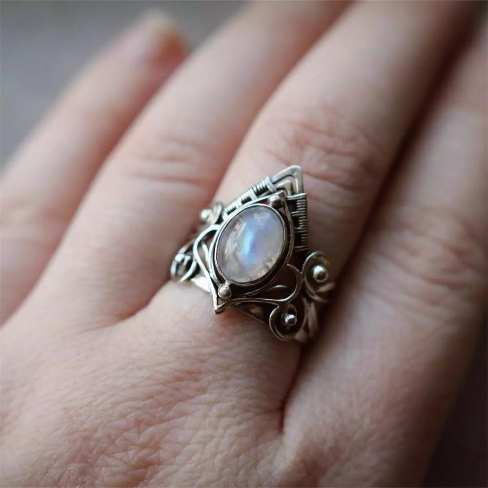 Crystal Rings For Women Boho Antique Indian Moonstone Fine Jewelry Girls