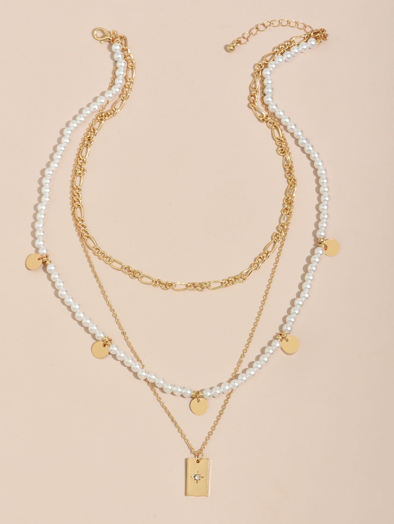 Imitation Pearl Beaded Chain Necklace