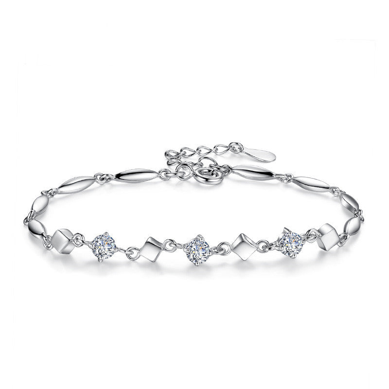 Sterling Silver Bracelet With Diamond Zirconia Stones Ladies