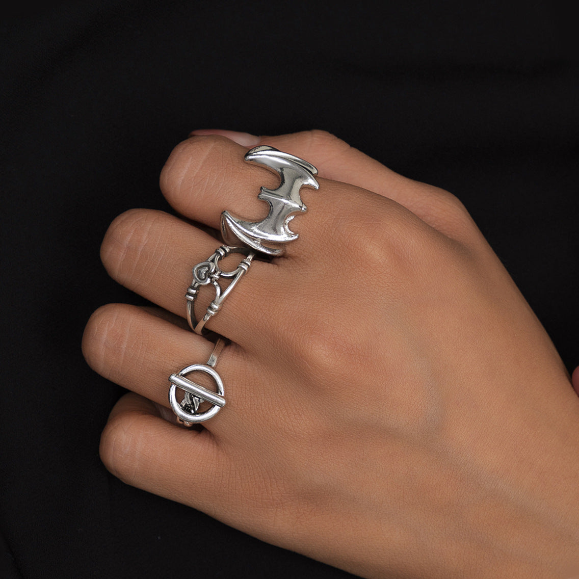 Hollow Bat Ot Buckle Set Ring Ring Hip Hop