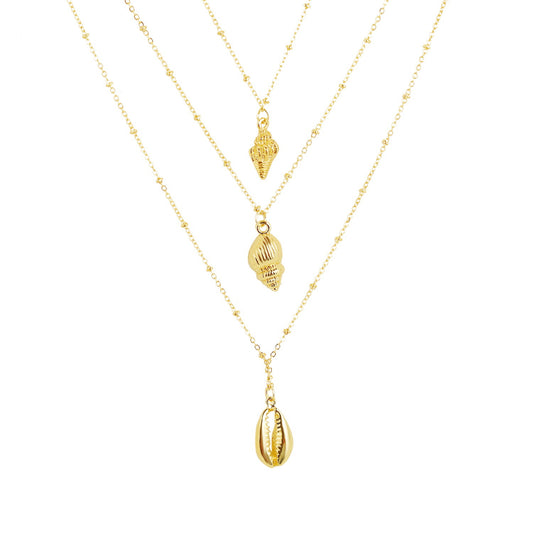 Multilayer Pearl Cross Necklace