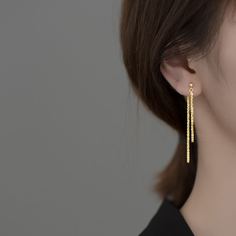 Sparkling S925 Silver Gypsophila Chain Tassel Long Earrings