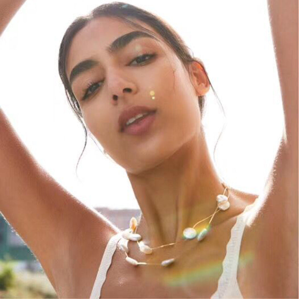 Double imitation pearl necklace