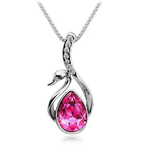 Short diamond drop crystal necklace - beautiful swan