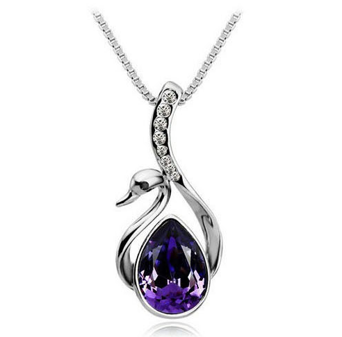 Short diamond drop crystal necklace - beautiful swan