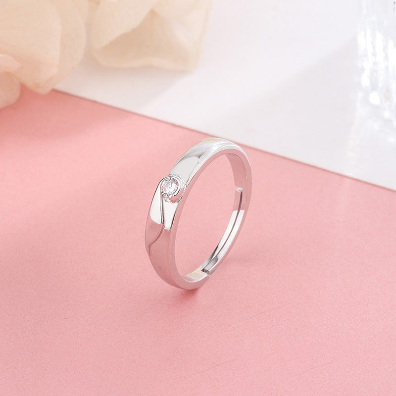 Sterling silver couple ring Korean fashion inlaid zircon