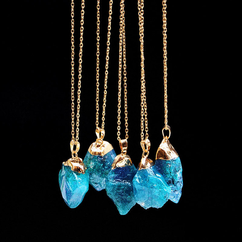 Natural crystal single ring necklace