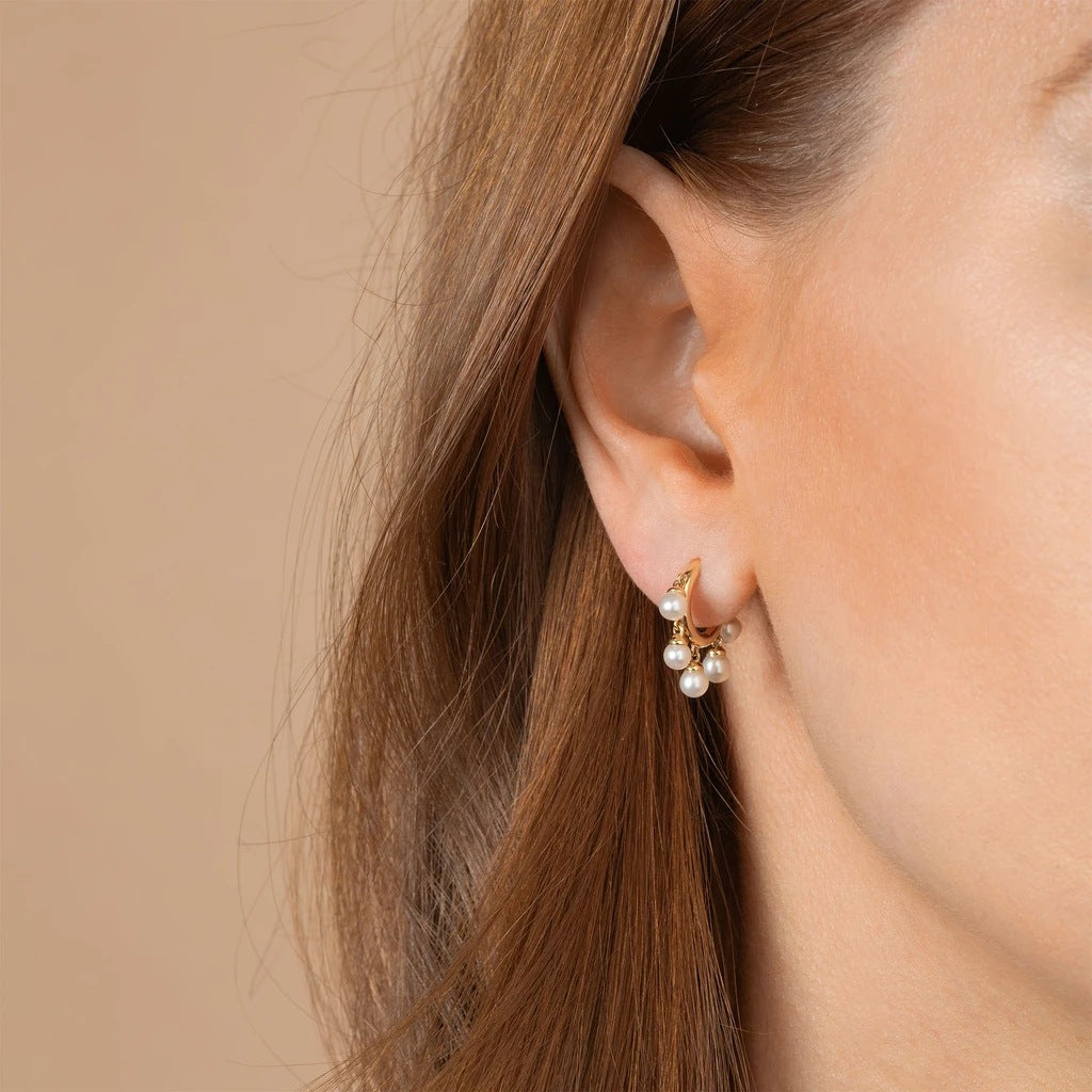 Multilayered Ring Earrings With Pearl Microzircon Earrings