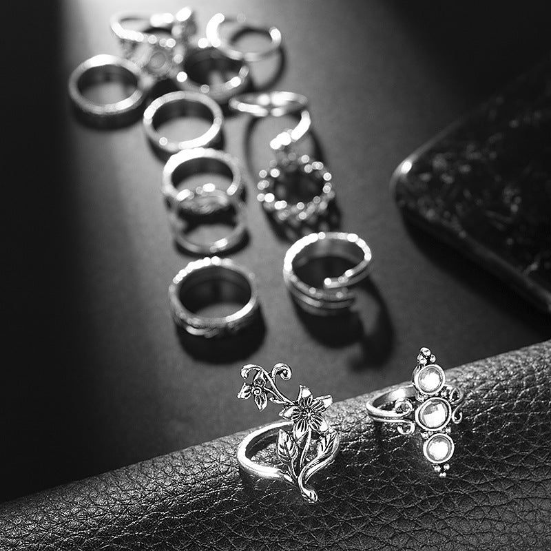 Flower diamond leaf ring set of 13