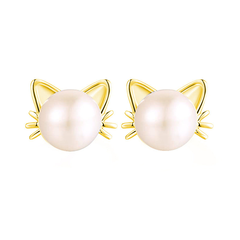 Cute cat pearl earrings