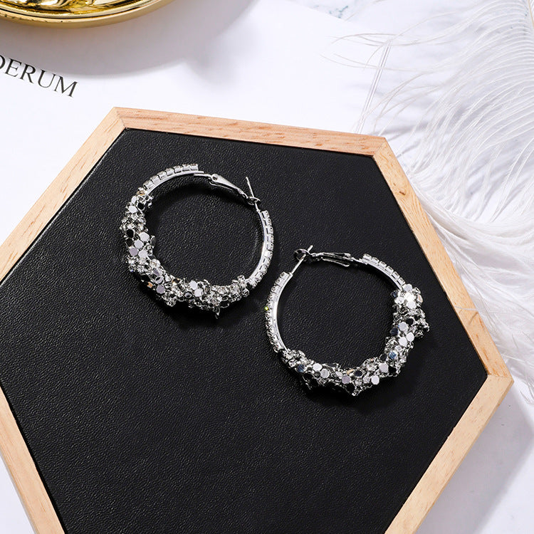 Metal sequined ring big hoop earrings