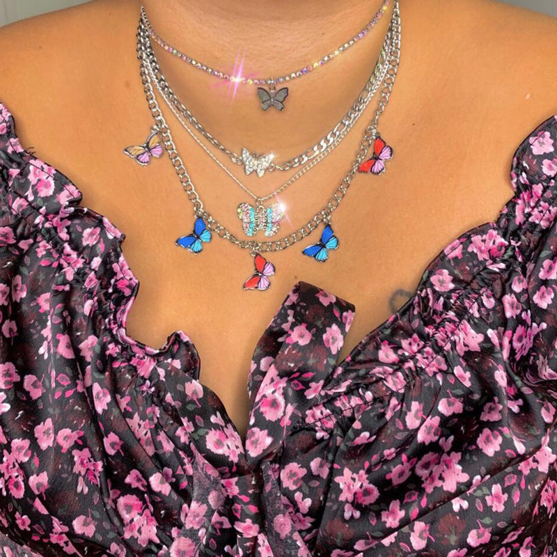 Stainless Steel Diamond Butterfly Necklace