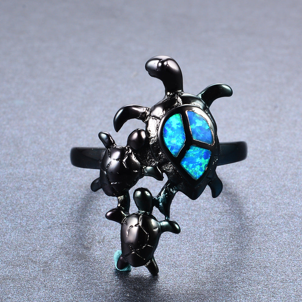 Blue Fire Opal Turtle Ring