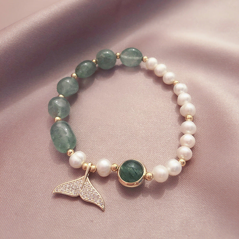 Freshwater pearl zircon fishtail bracelet