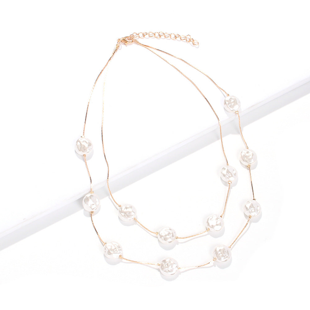 Double imitation pearl necklace