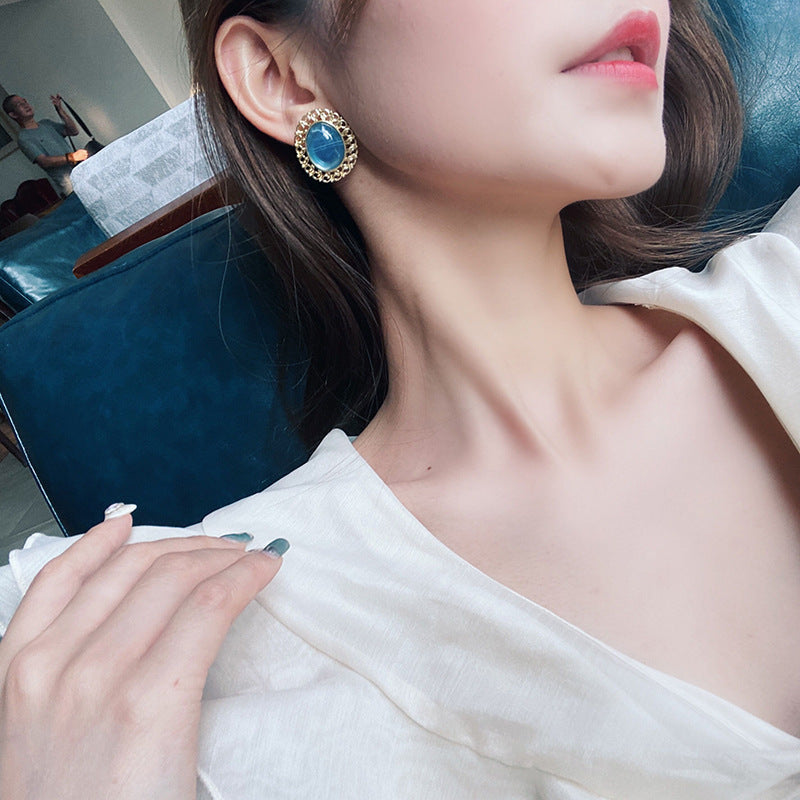 s925 silver pin blue stone earrings