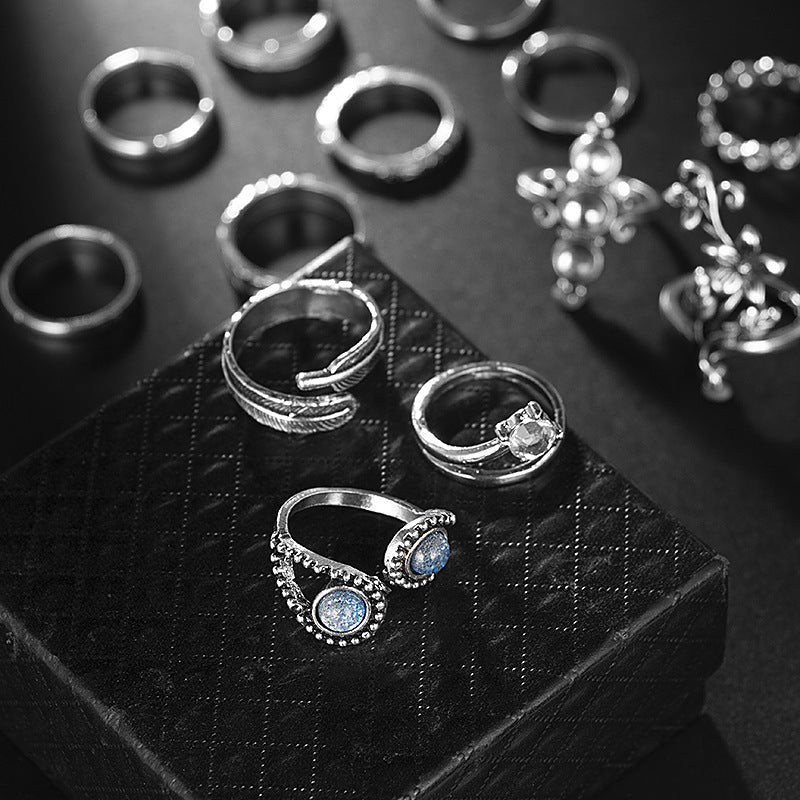 Flower diamond leaf ring set of 13