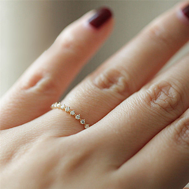 14k yellow gold ring Japanese ultra-fine and delicate diamond lace ring