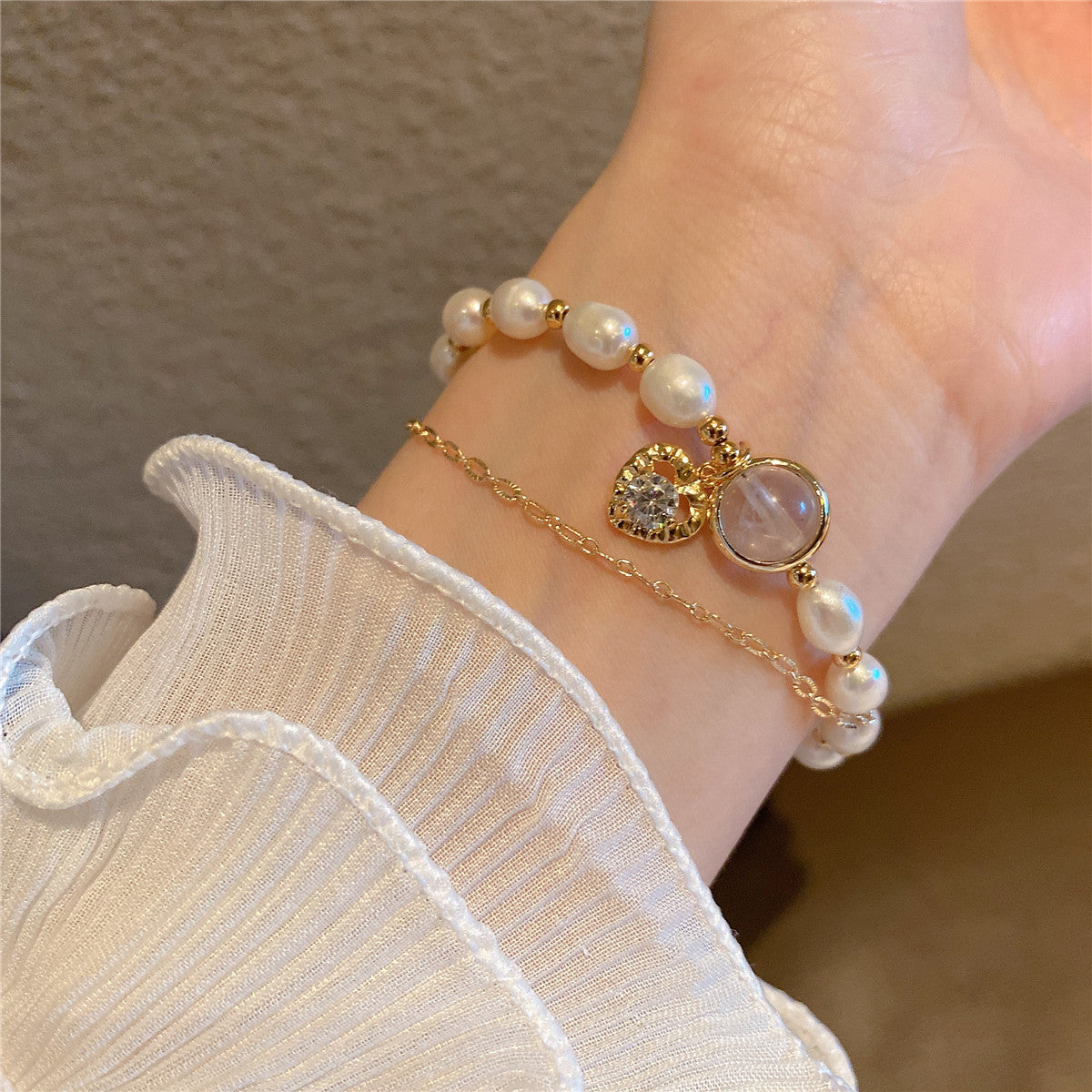 Love Freshwater Pearl Bracelet Summer Double-layer Wild Natural