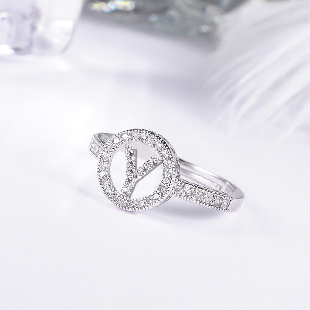 Women's letter adjustable zircon ring
