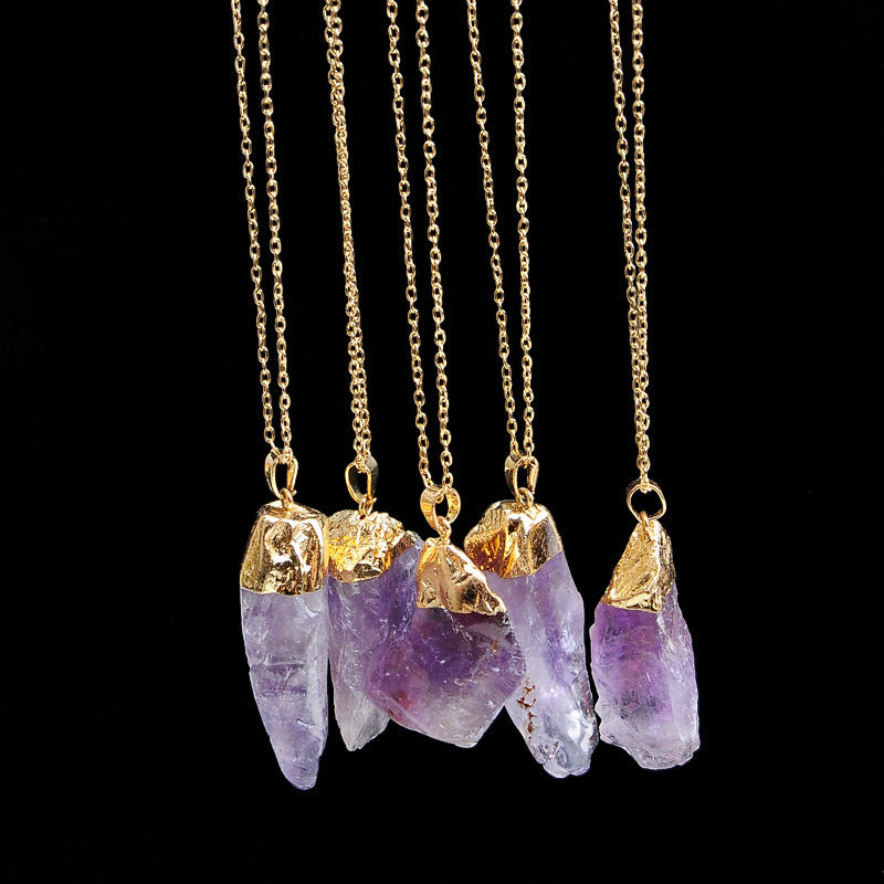Natural crystal single ring necklace