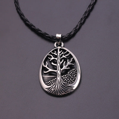 Tree Of Life Pendant Necklace Stainless Steel Crystal Round Necklace