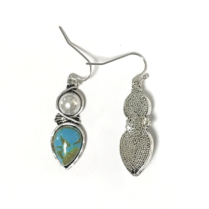 Vintage ethnic water drop blue stone earrings