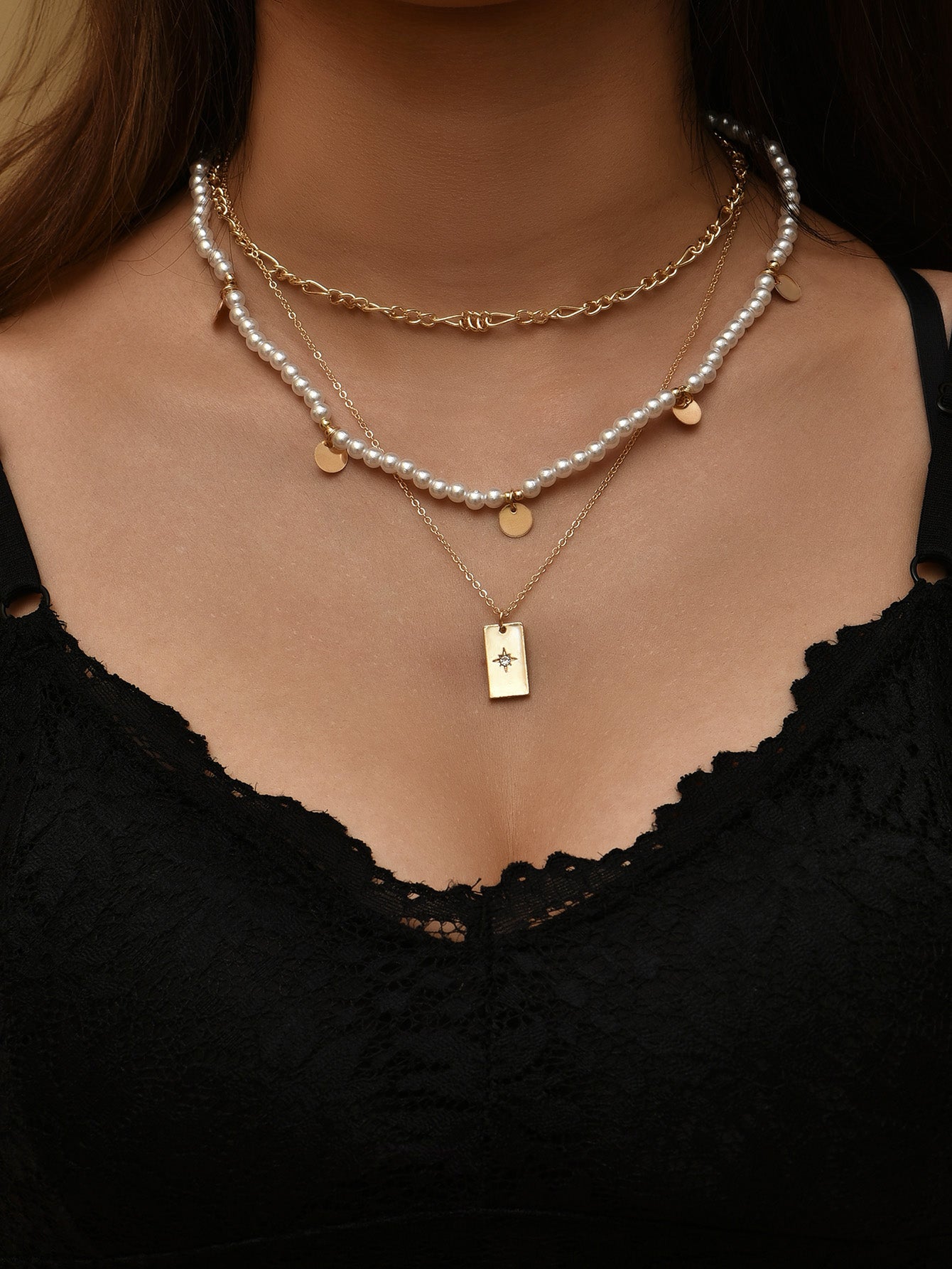 Imitation Pearl Beaded Chain Necklace
