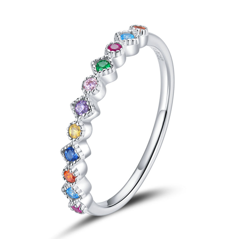Pure Silver Ring S925 Color Zircon Ring Simple Fashion Colorful Hand Decoration