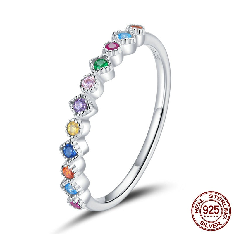 Pure Silver Ring S925 Color Zircon Ring Simple Fashion Colorful Hand Decoration