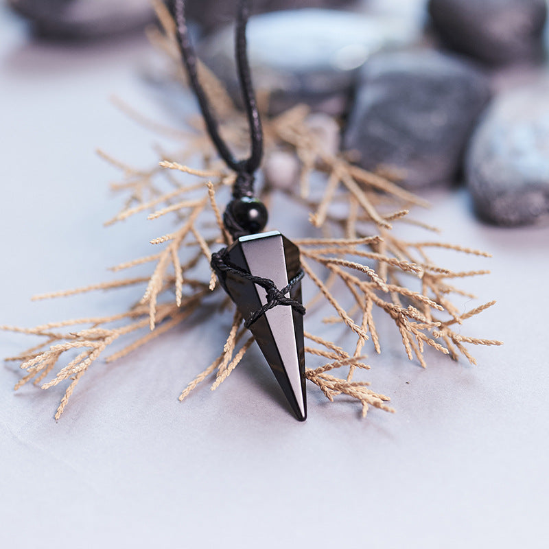 Obsidian Crystal Pendant Pendulum Couple Sweater Necklace