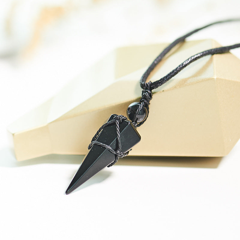 Obsidian Crystal Pendant Pendulum Couple Sweater Necklace