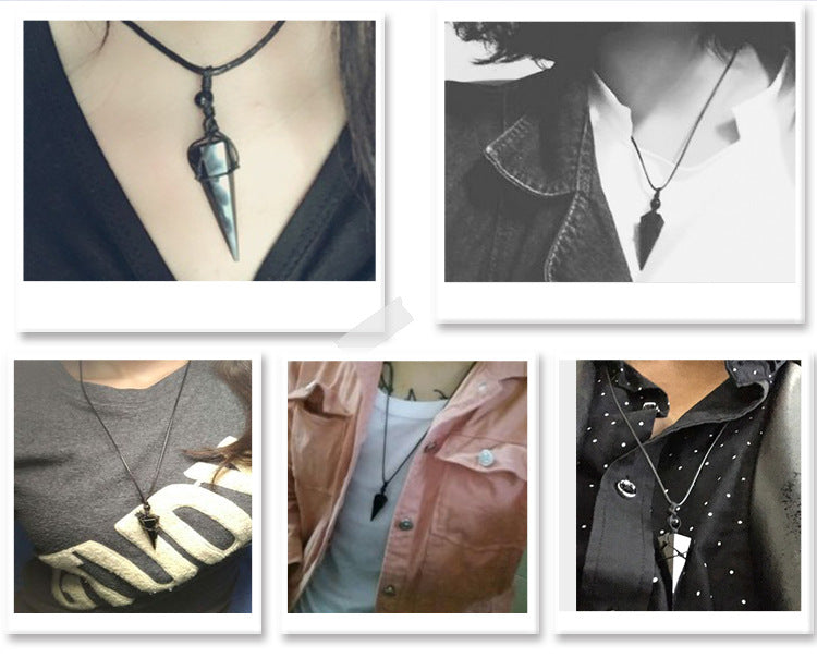 Obsidian Crystal Pendant Pendulum Couple Sweater Necklace
