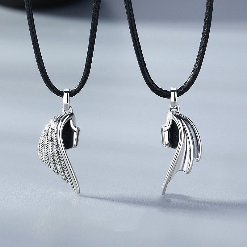Devil and Angel Couple Necklace Sterling Silver Creative Retro