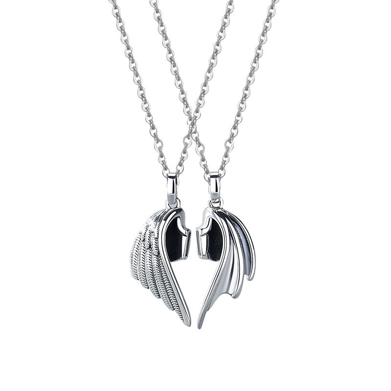 Devil and Angel Couple Necklace Sterling Silver Creative Retro