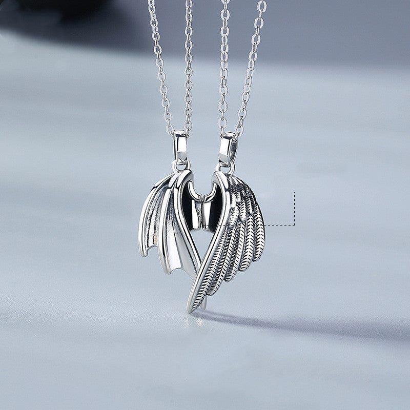 Devil and Angel Couple Necklace Sterling Silver Creative Retro