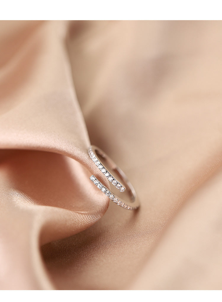Simple Open Ring Design Sense Temperament All-Match Zircon Ring Female