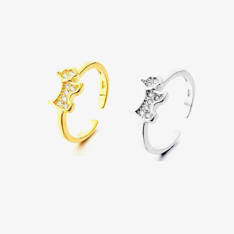 Simple Diamond-Studded Dog Ring Gold-Plated Personality Open Zircon Ring