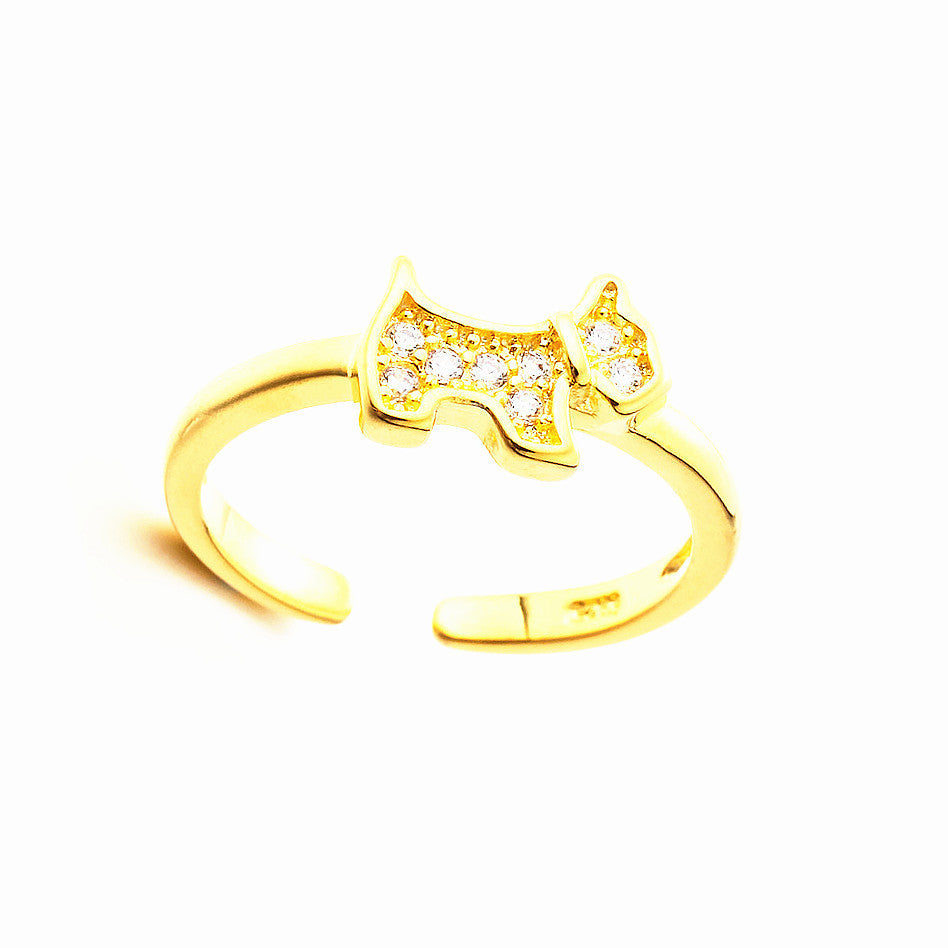 Simple Diamond-Studded Dog Ring Gold-Plated Personality Open Zircon Ring