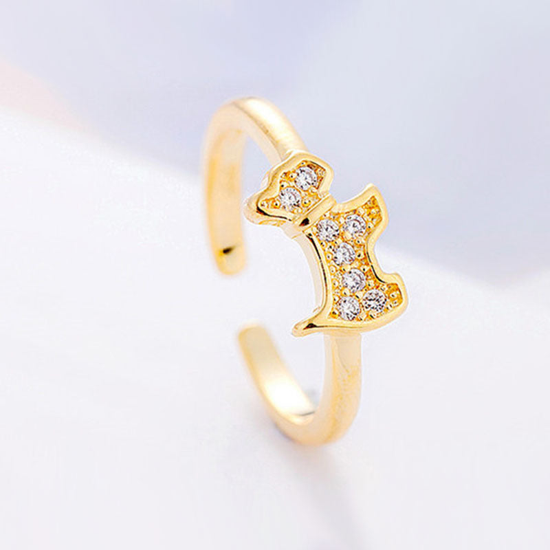 Simple Diamond-Studded Dog Ring Gold-Plated Personality Open Zircon Ring
