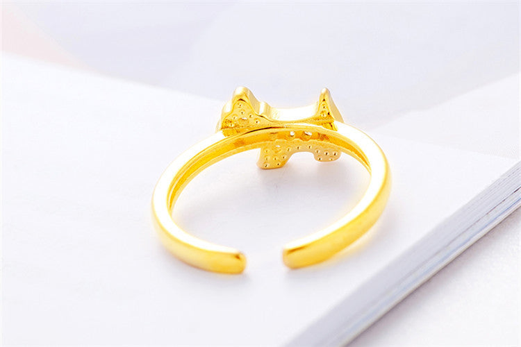 Simple Diamond-Studded Dog Ring Gold-Plated Personality Open Zircon Ring
