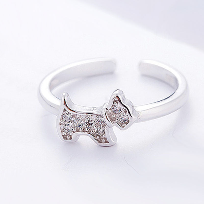 Simple Diamond-Studded Dog Ring Gold-Plated Personality Open Zircon Ring