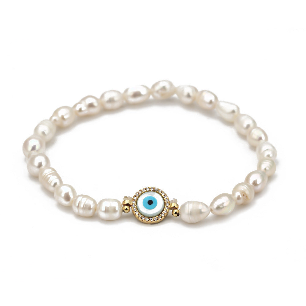 Freshwater Pearl Bracelet Female European and American Demon Eye Bracelet Pearl Cross-border Blue Eye Bracelet Hand Jewelry
