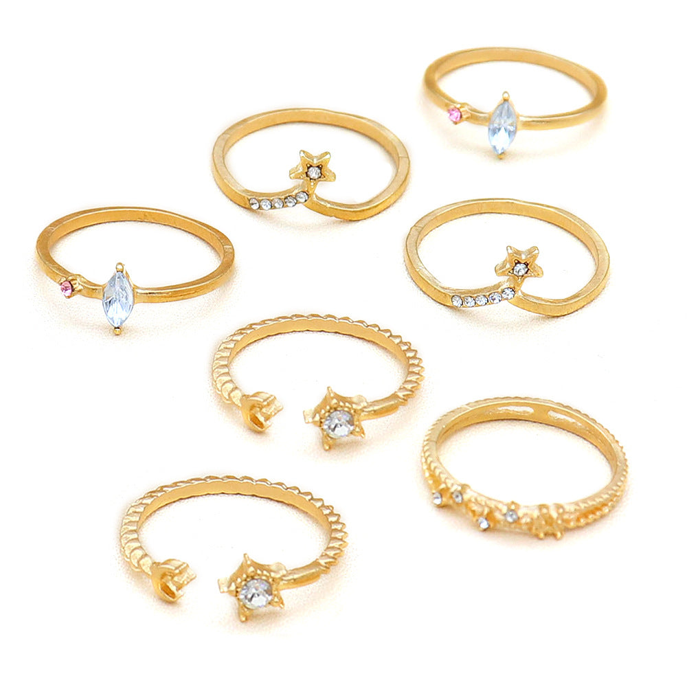 Knuckle Ring Purple Diamond Bohemian Geometric Ring Set of 7