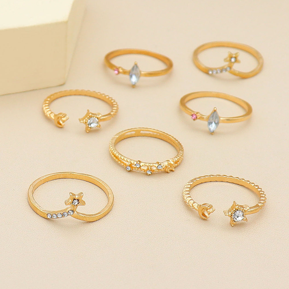 Knuckle Ring Purple Diamond Bohemian Geometric Ring Set of 7