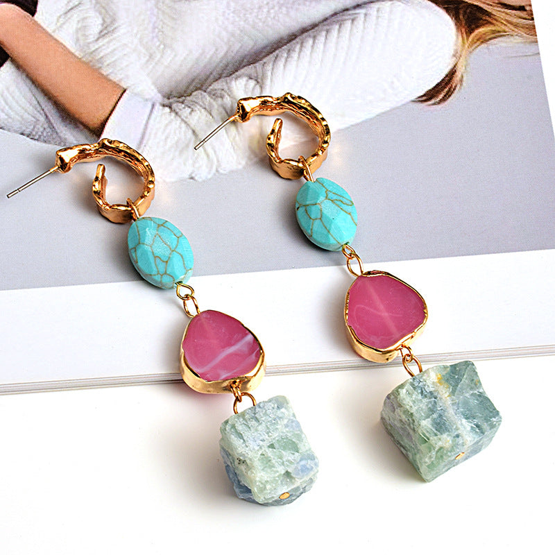 New Style Earrings European And American Style Long Stone Earrings