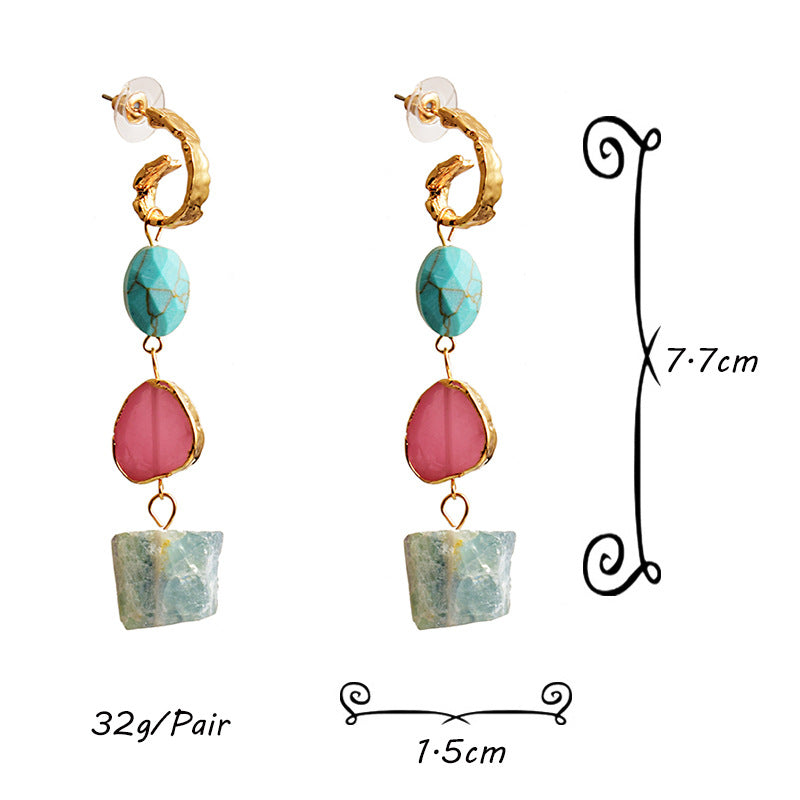New Style Earrings European And American Style Long Stone Earrings