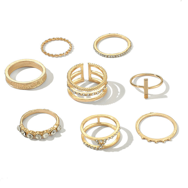 Twist And Diamond Open Word Ring 8-Piece Set, RetroJoint Ring Set